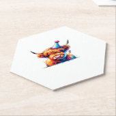 水彩スコティッシュハイランドコーウ誕生日エッセンシア ペーパーコースター (アングル)