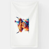 水彩スコティッシュハイランドコーウ誕生日エッセンシア 横断幕 (縦)