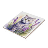 水彩スコティッシュフォールドキャット・イン・ラベンダーフィールド タイル (側面)
