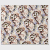 水彩スタイルかわいい小さなフクロウ鳥の自然アート ラッピングペーパー (フラット)