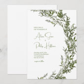 水彩スタイルのウェディングフラワーグリーンカード 招待状 (正面/裏面)