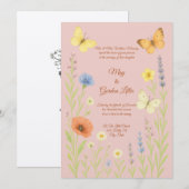 水彩スタイルの野生の花と蝶のウェディング 招待状 (正面/裏面)