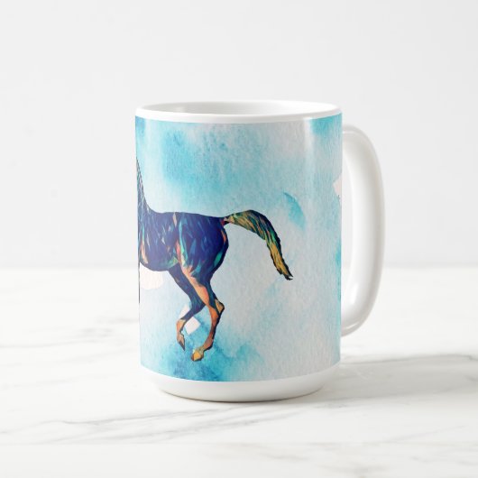 水彩スタイルアクアブルーホースマグカップ コーヒーマグカップ (正面右)