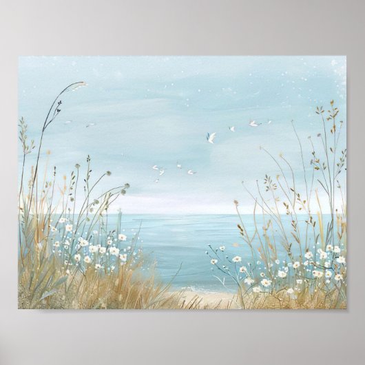 水彩スタイルイラストレーションビーチシーン ポスター (正面)