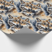 水彩スタイルウルフウルフアニマルファミリーアート ラッピングペーパー (角)