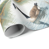 水彩スタイルカナダグースバードスイミングレイク ラッピングペーパー (ロールコーナー)