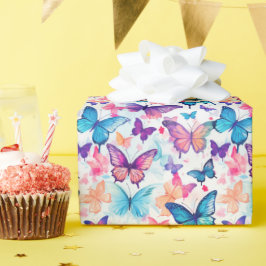 水彩スタイルカラフルハお洒落チョウ ラッピングペーパー