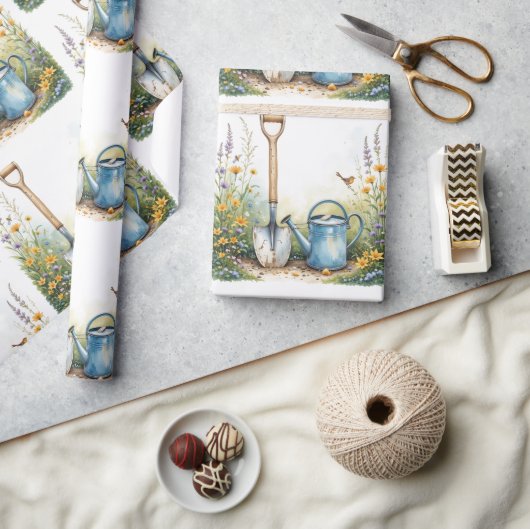 水彩スタイルガーデンガーデナーツール ラッピングペーパー (クラフト)
