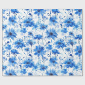 水彩スタイルコーンフラワー型ブルーフラワー ラッピングペーパー (フラット)