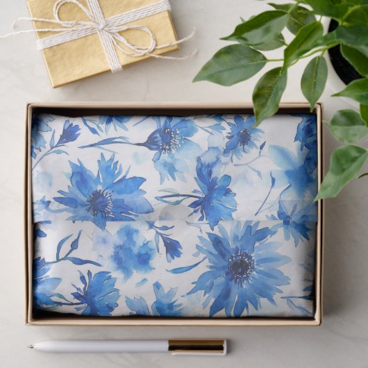 水彩スタイルコーンフラワー型ブルーフラワー 薄葉紙 (ギフト)