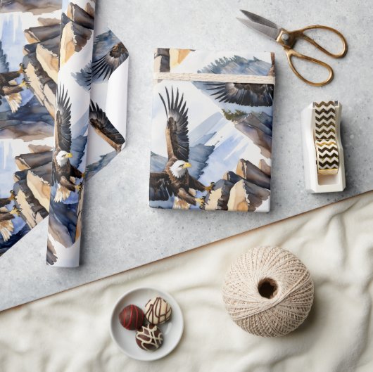 水彩スタイルハングルイーグルク飛んでいるクリフ ラッピングペーパー (クラフト)