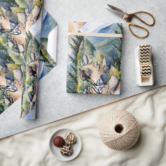 水彩スタイルバイクバイクもしくは自転車に乗る人マウンテントレイル ラッピングペーパー (クラフト)