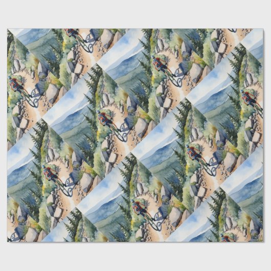 水彩スタイルバイクバイクもしくは自転車に乗る人マウンテントレイル ラッピングペーパー (フラット)