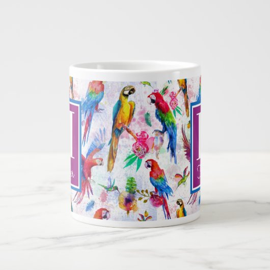 水彩スタイルパロツ|名前の追加 ジャンボコーヒーマグカップ (正面)