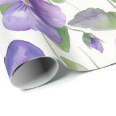水彩スタイルパープルパンジー型の花 ラッピングペーパー (ロールコーナー)