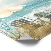 水彩スタイルビーチシーン（白い椅子あり） ポスター (角)