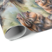 水彩スタイルビーバーカップル動物パターンアート ラッピングペーパー (ロールコーナー)