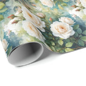 水彩スタイルホワイトローズガーデンフラワー ラッピングペーパー (ロールコーナー)