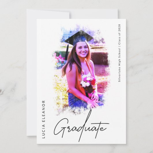 水彩スタイルポートレートスクリプト写真卒業 案内状 (正面)