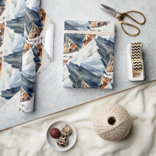 水彩スタイル人ハイキングワイキングマウンテン ラッピングペーパー (クラフト)