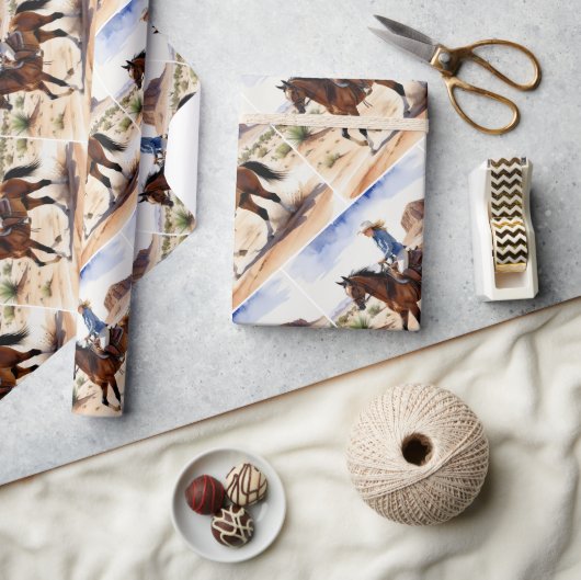 水彩スタイル女性ガールトレイル乗馬 ラッピングペーパー (クラフト)