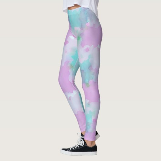 水彩スタイル抽象芸術ピンクアクアアートレギンス レギンス (左)