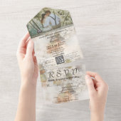 水彩スタイル白紫陽花QRコード写真 オールインワン招待状 (貼ってはがせる)