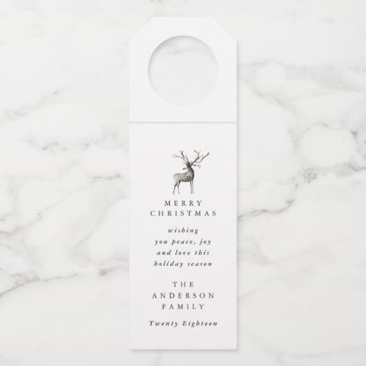 水彩スタッグクリスマスホリデー ボトルネックタグ (正面)