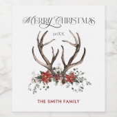 水彩スタッグメリークリスマスグリーン ワインラベル (シングルラベル)