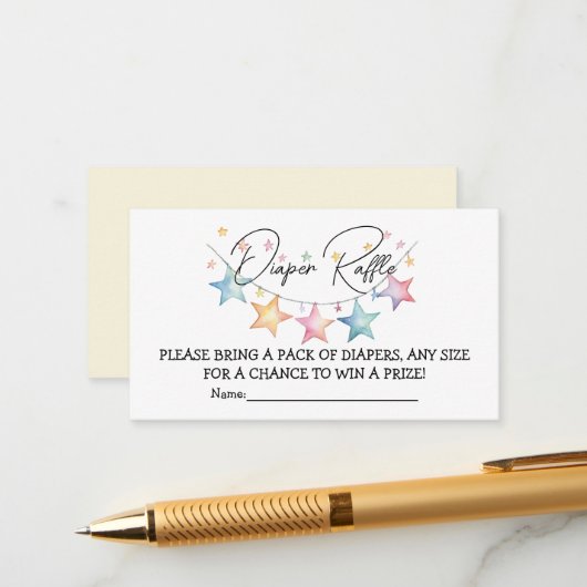 水彩スターズ赤ちゃんシャワーおむつラッフルカード エンクロージャーカード (正面/裏面インサイチュ)