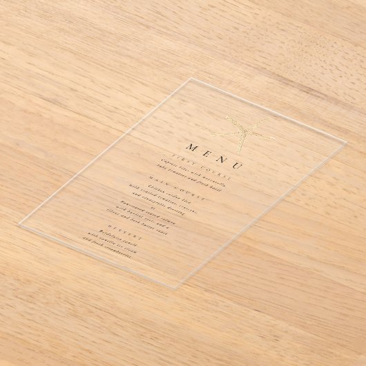 水彩スターフィッシュエレガントなウェディングアクリルメニュー アクリル招待状 (レイダウン)