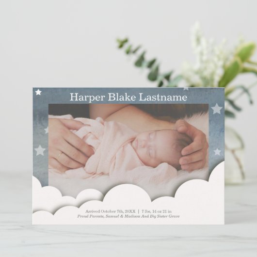 水彩スターベビー統計フォト誕生 案内状 (スタンド正面)
