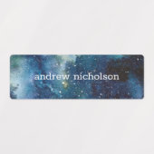 水彩スター宇宙ブルー銀河系防水 ラベル (デザイン1)