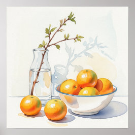 水彩スチルライフ – オレンジ ポスター