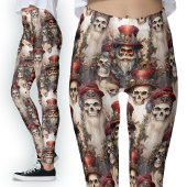 水彩スチームパンクサンタゴシックフェスティバルスカル レギンス