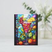 水彩ステンドグラスのフルーツカクテルドリンク ポストカード (スタンド正面)