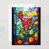 水彩ステンドグラスのフルーツカクテルドリンク ポストカード (正面/裏面)
