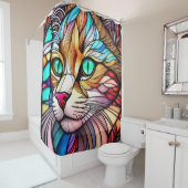 水彩ステンドグラススタイル猫 シャワーカーテン (インサイチュ)