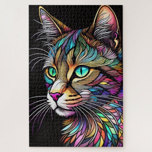 水彩ステンドグラススタイル猫 ジグソーパズル (縦)