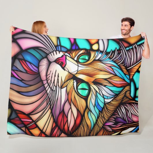 水彩ステンドグラススタイル猫 フリースブランケット (インサイチュ)