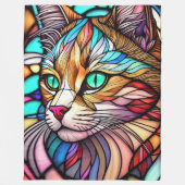 水彩ステンドグラススタイル猫 フリースブランケット (正面)