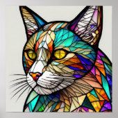 水彩ステンドグラススタイル猫 ポスター (正面)