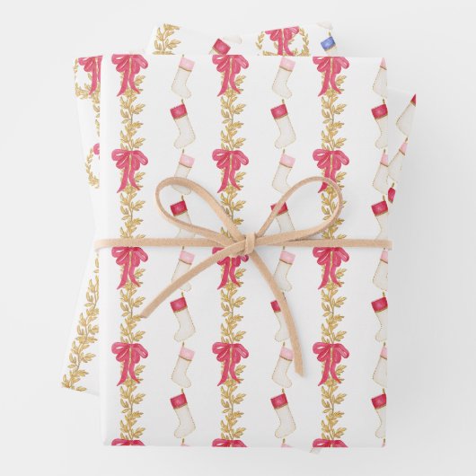 水彩ストッキングとガーランド ラッピングペーパーシート (インサイチュ)