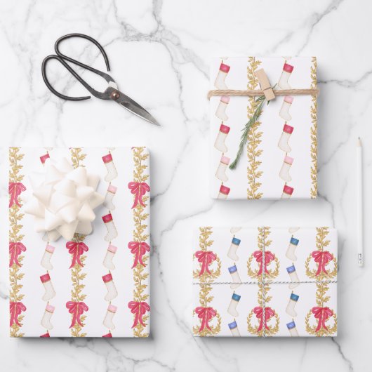 水彩ストッキングとガーランド ラッピングペーパーシート (正面)