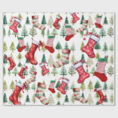 水彩ストッキングクリスマスツリー ラッピングペーパー (フラット)