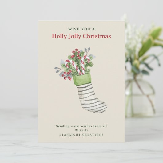 水彩ストッキングクリスマスビジネス シーズンカード (スタンド正面)
