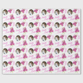 水彩ストック花ピンクカスタムの写真結婚の ラッピングペーパー (フラット)