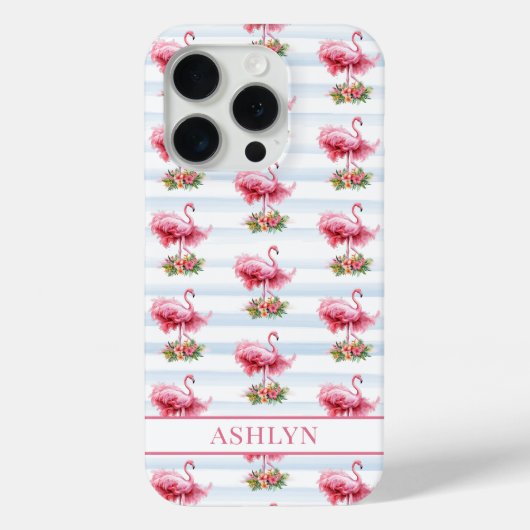水彩ストライプの花とフラミンゴ Case-Mate iPhoneケース (裏面)