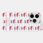 水彩ストライプの花とフラミンゴ Case-Mate iPhoneケース (裏面 (横))