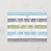 水彩ストライプビーチ結婚式保存日 案内ポストカード (正面/裏面)